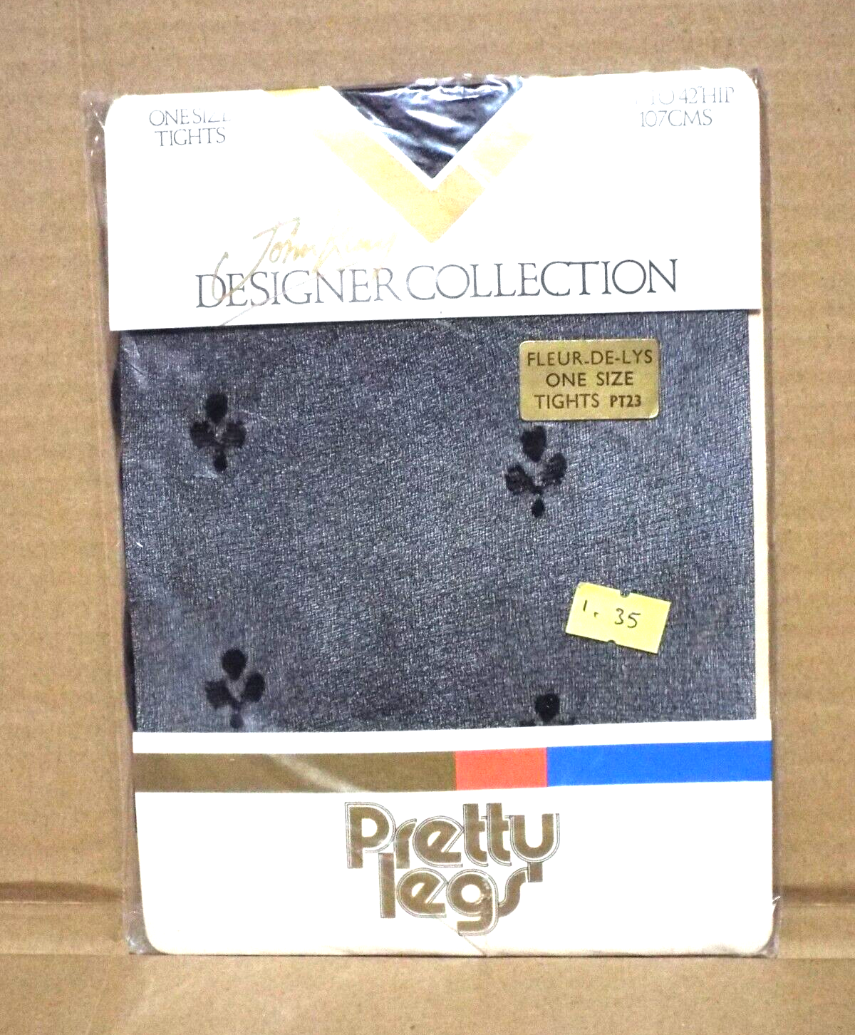 'Pretty Legs' Black Fleur-De-Lys Patterned Tights - One Size - New
