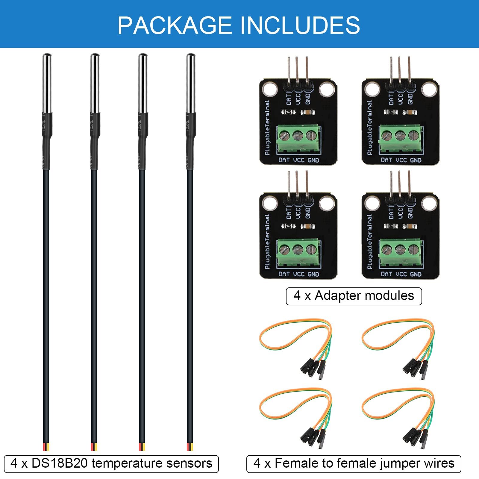 4 Sets Ds18b20 Temperature Sensor Module Kit With 1 M/ 3.2 Ft Waterproof Digital