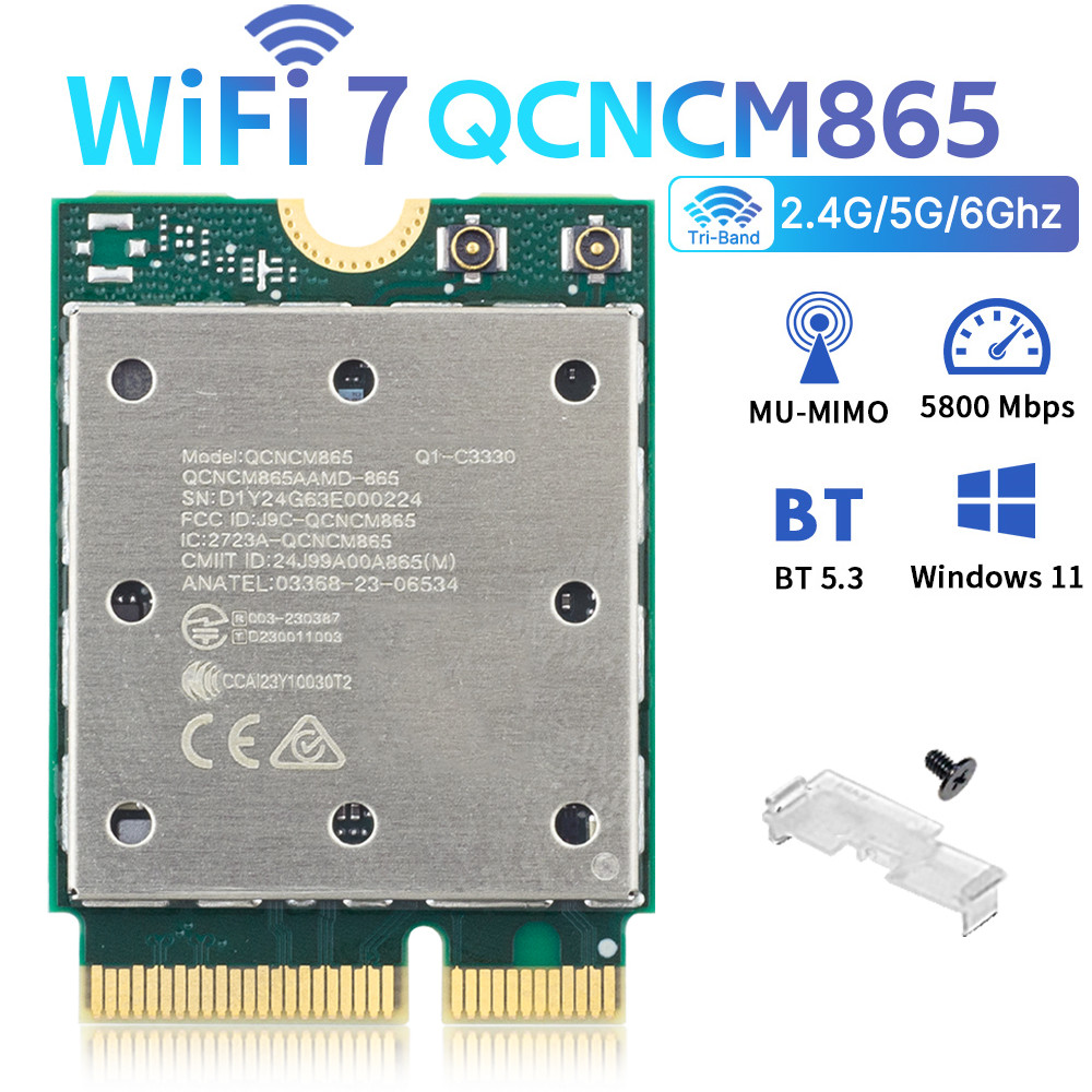 WiFi 7 Card QCNCM865 Tri-Band 5800Mbps BT 5.3 GFF M.2 Key E Network Card for PC