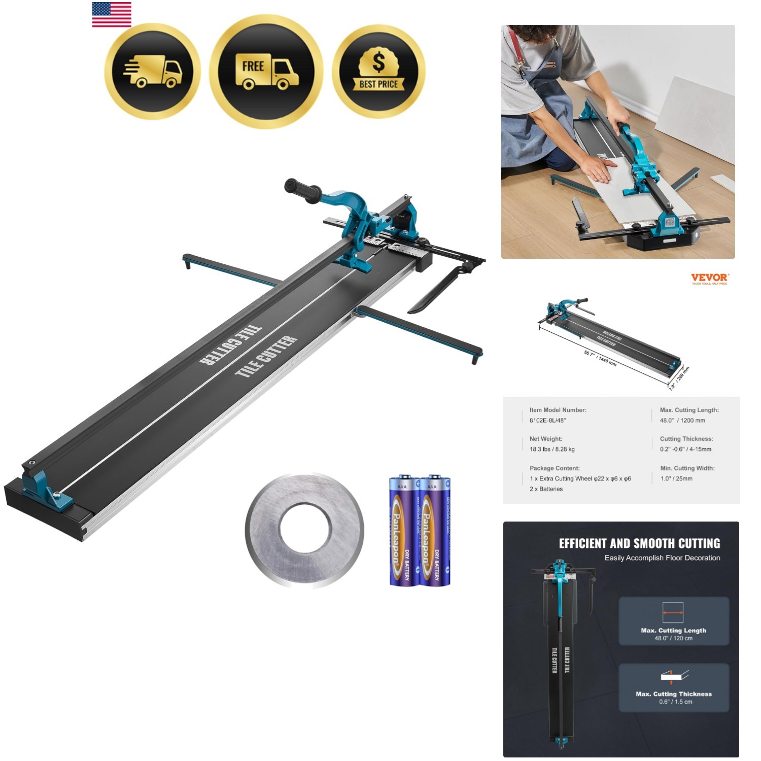Manual Tile Cutter, 48 inch, Porcelain Ceramic Tile Cutter with Tungsten Carb...
