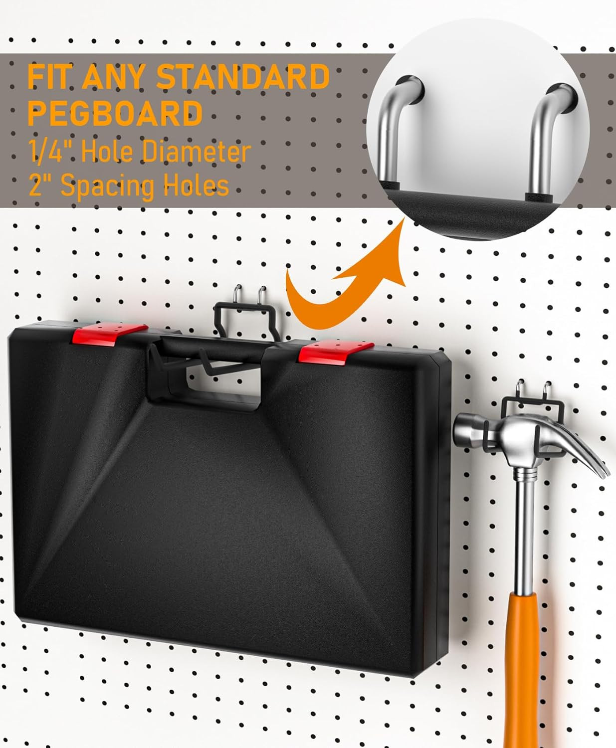 10 Pack Heavy Duty Pegboard Hooks, 1/4" Pegboard Drill Holder Tool Utility Hooks