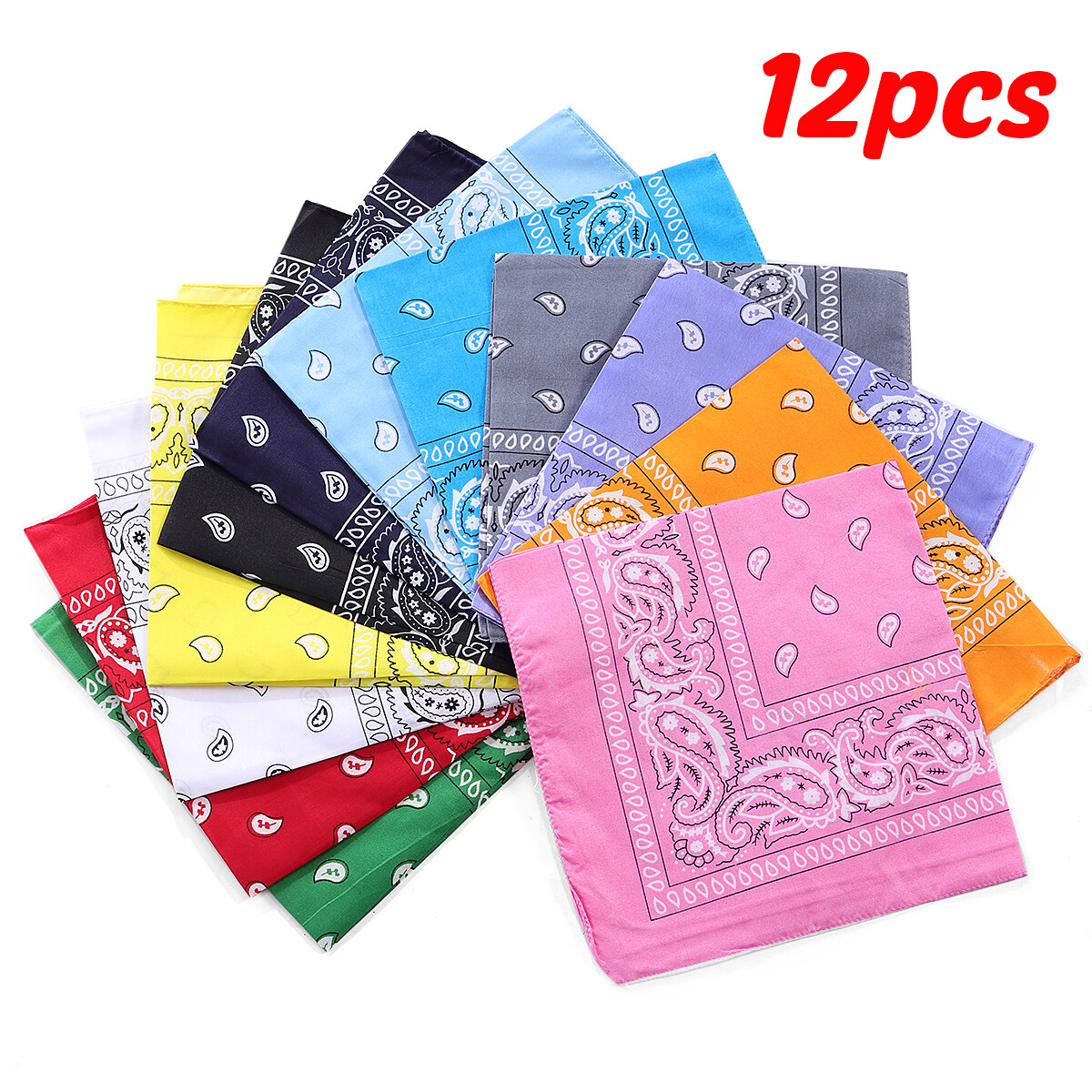 12 Pack Bandana Cotton Paisley Double-Sided Scarf Head Neck Face Mask 22"X22"
