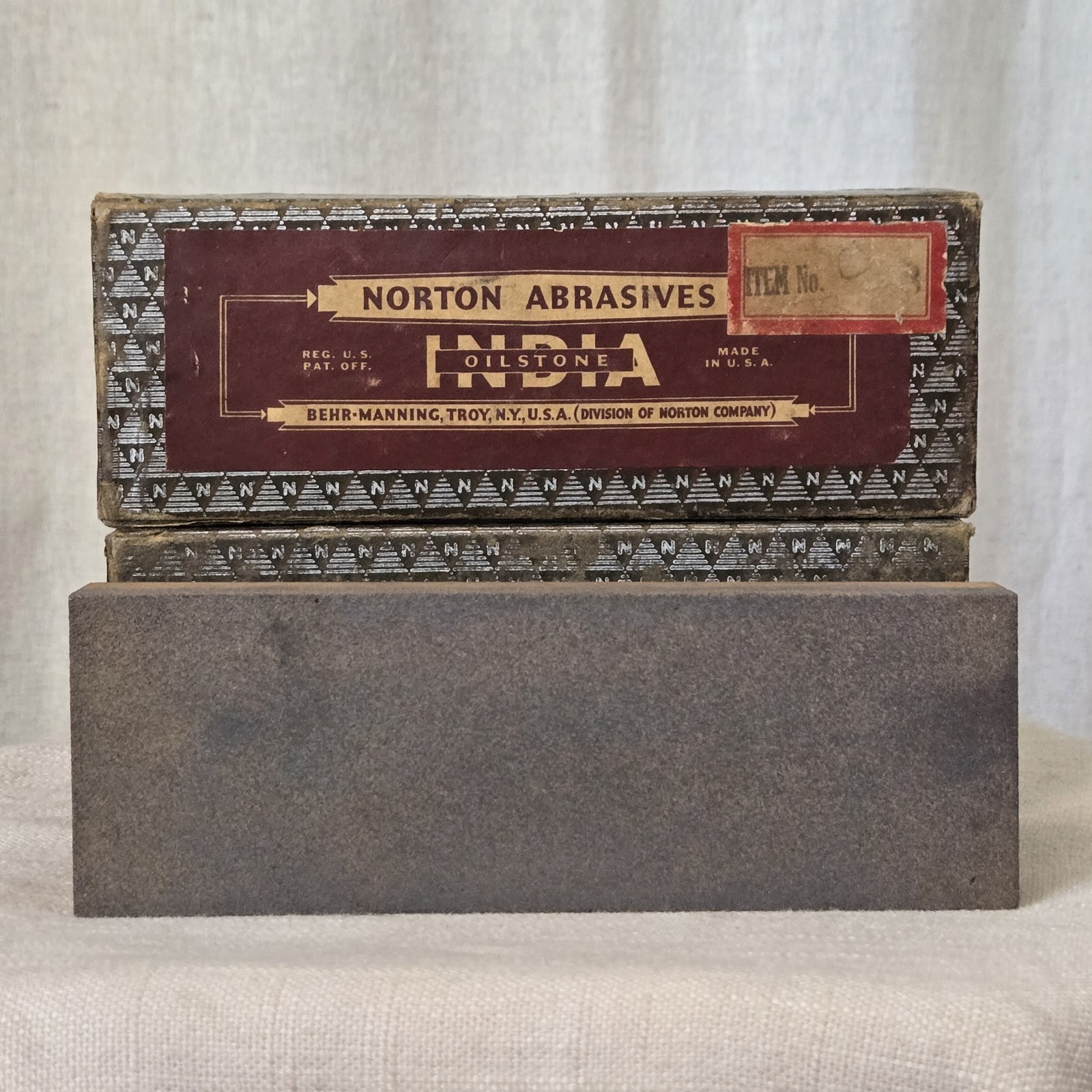 Vintage Norton Abrasives India Oilstone IB6 Combination Bench Stone w/ Box USA
