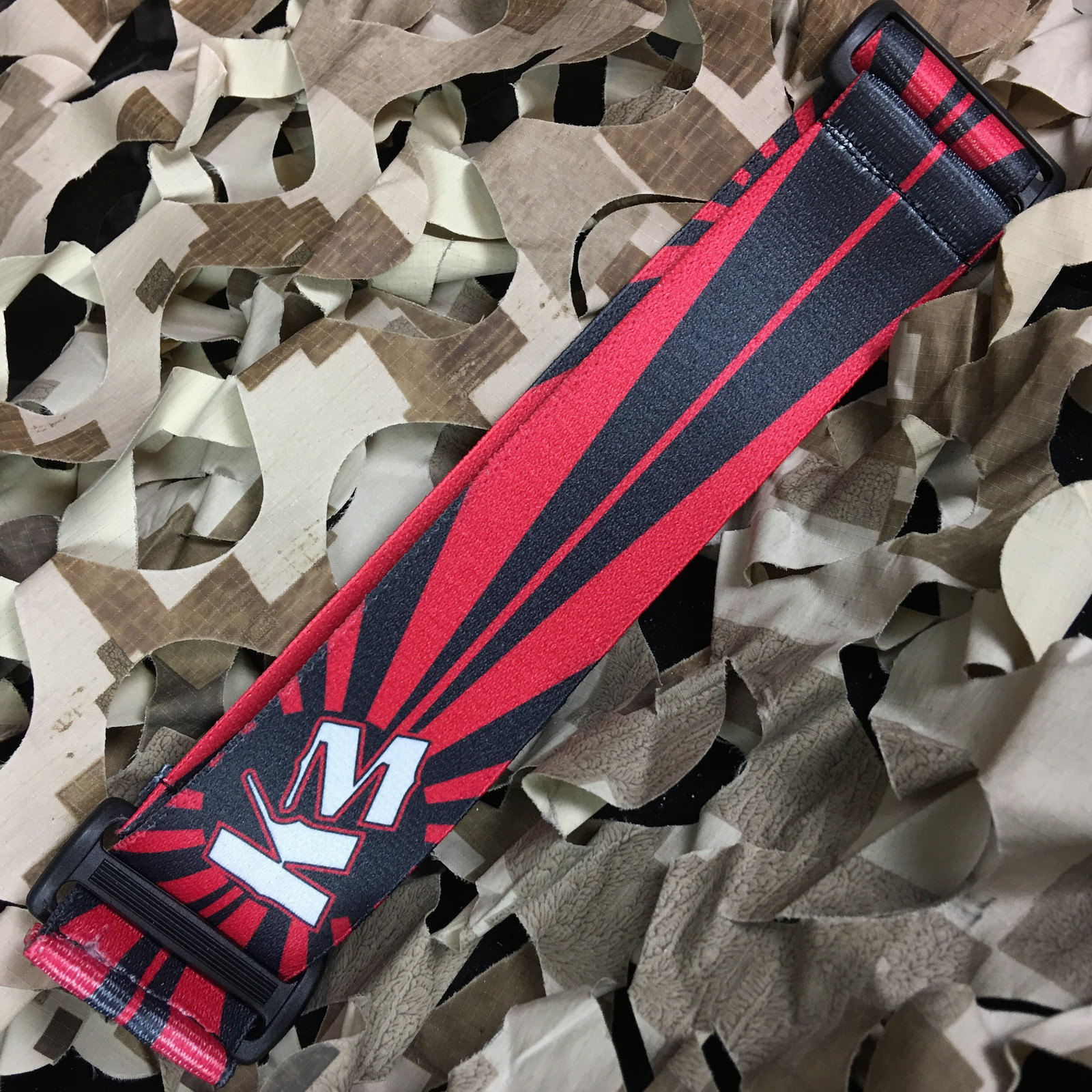 NEW KM Paintball Universal Mask Goggle Strap - Rising Sun - Black/Red