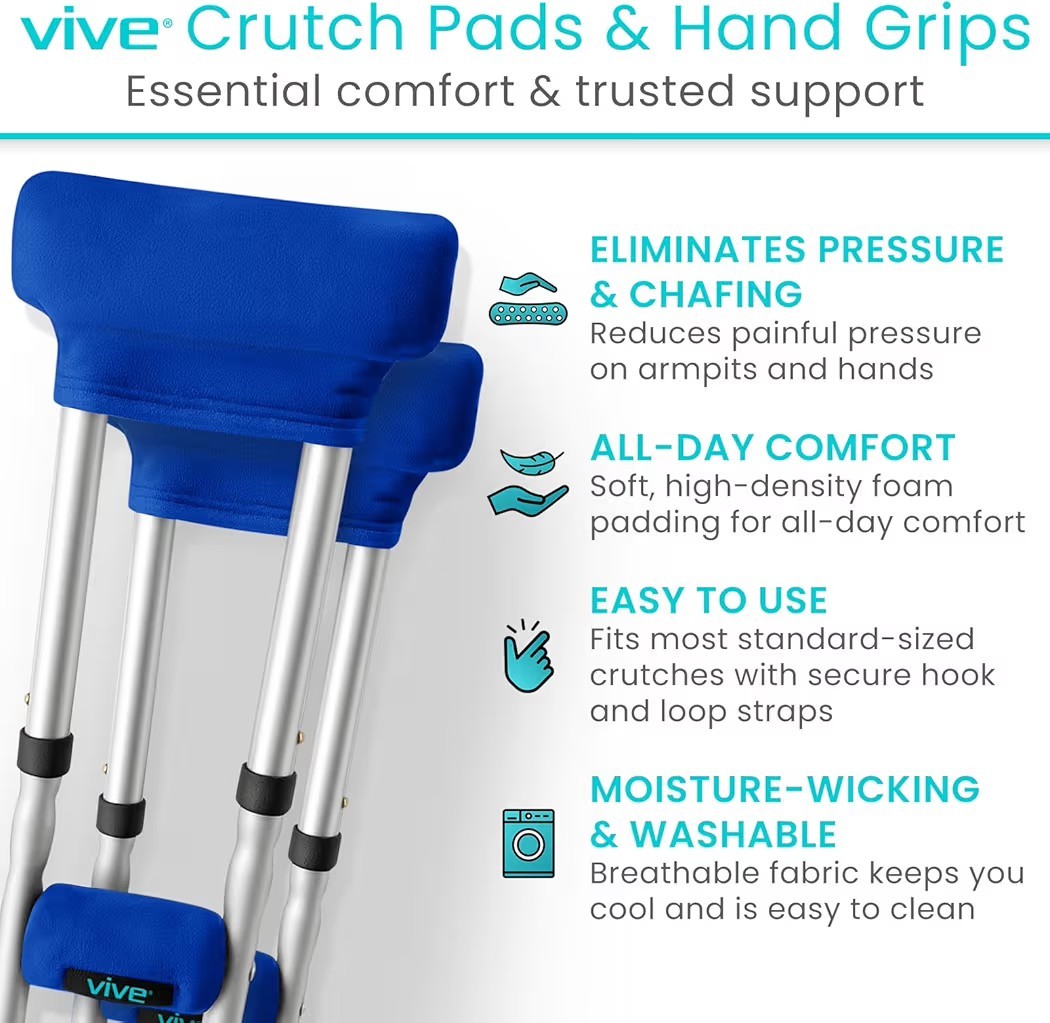 Vive Premium Crutch Pads & Hand Grips Comfortable, Breathable, Machine Washable