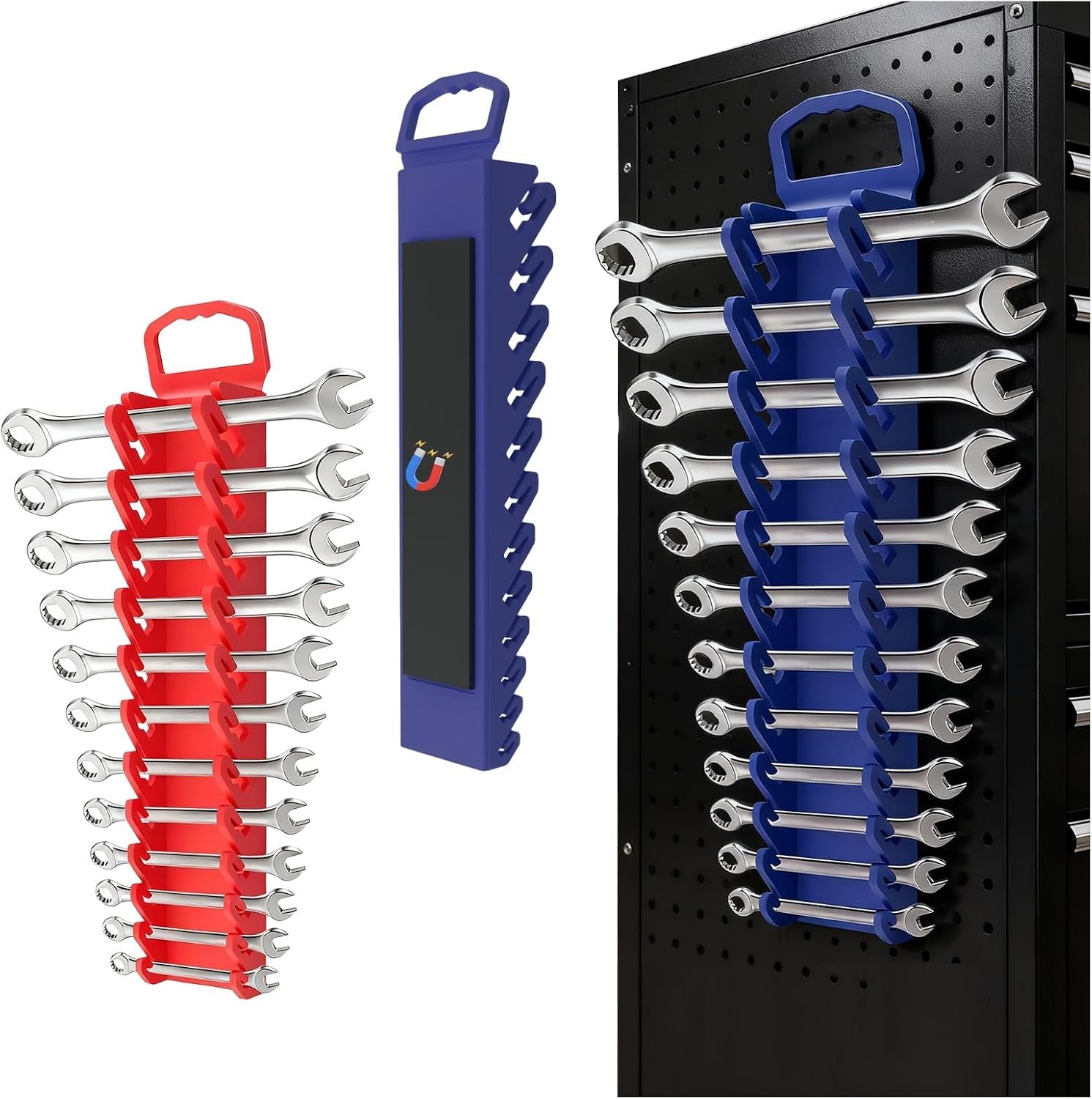 2PCS Magnetic Wrench Organizer for Tool Box,Total 24 Slots Magnetic Wrench Holde