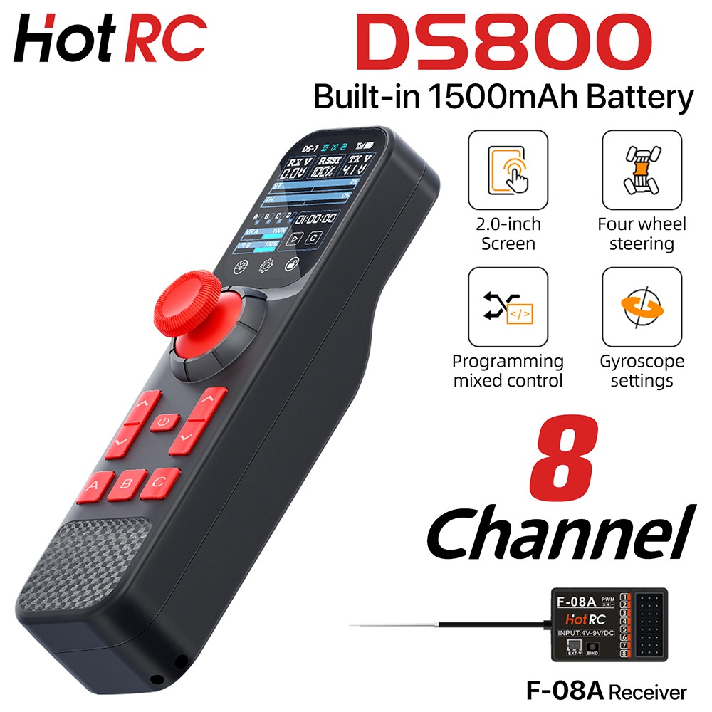 HotRC DS800 Transmitter 8CH Remote Controller w/ F-08A Receiver For RC Car Boat