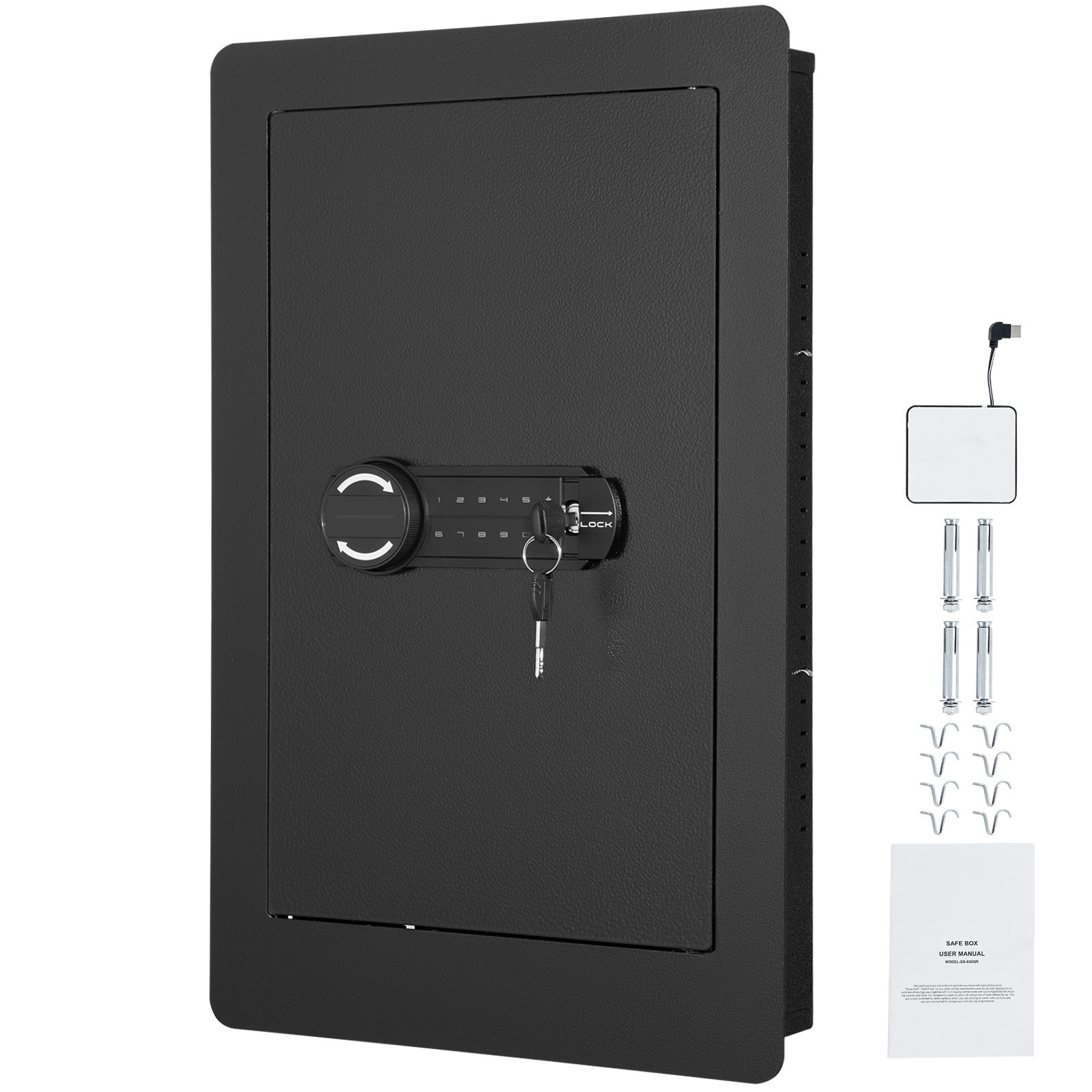 25.59" In-Wall Safe with Keypad, LED Light, Alarm & 3 Shelves