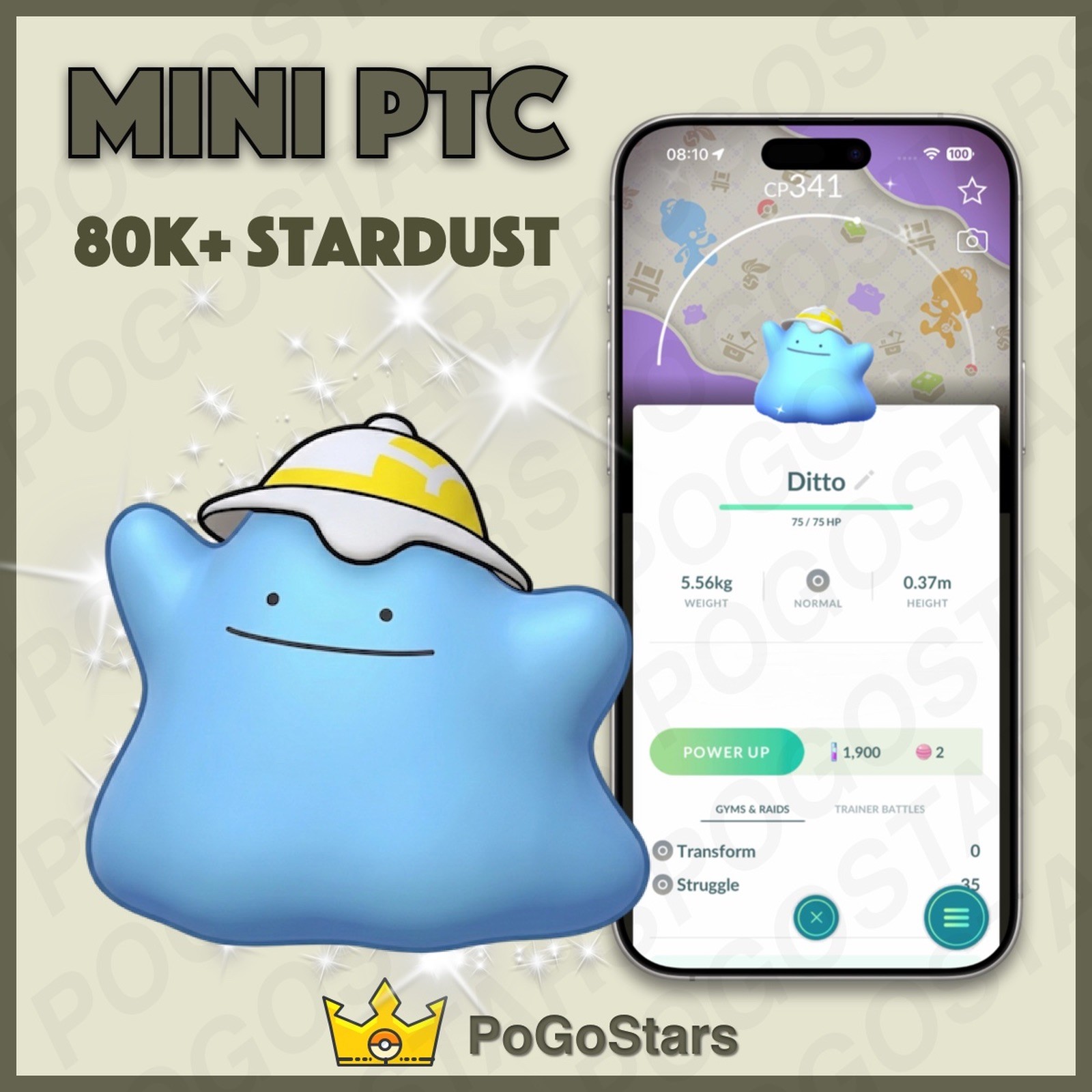Pokémon PTC Go - Shiny Ditto Wearing a Hat - Pokopia✨Special Background✨