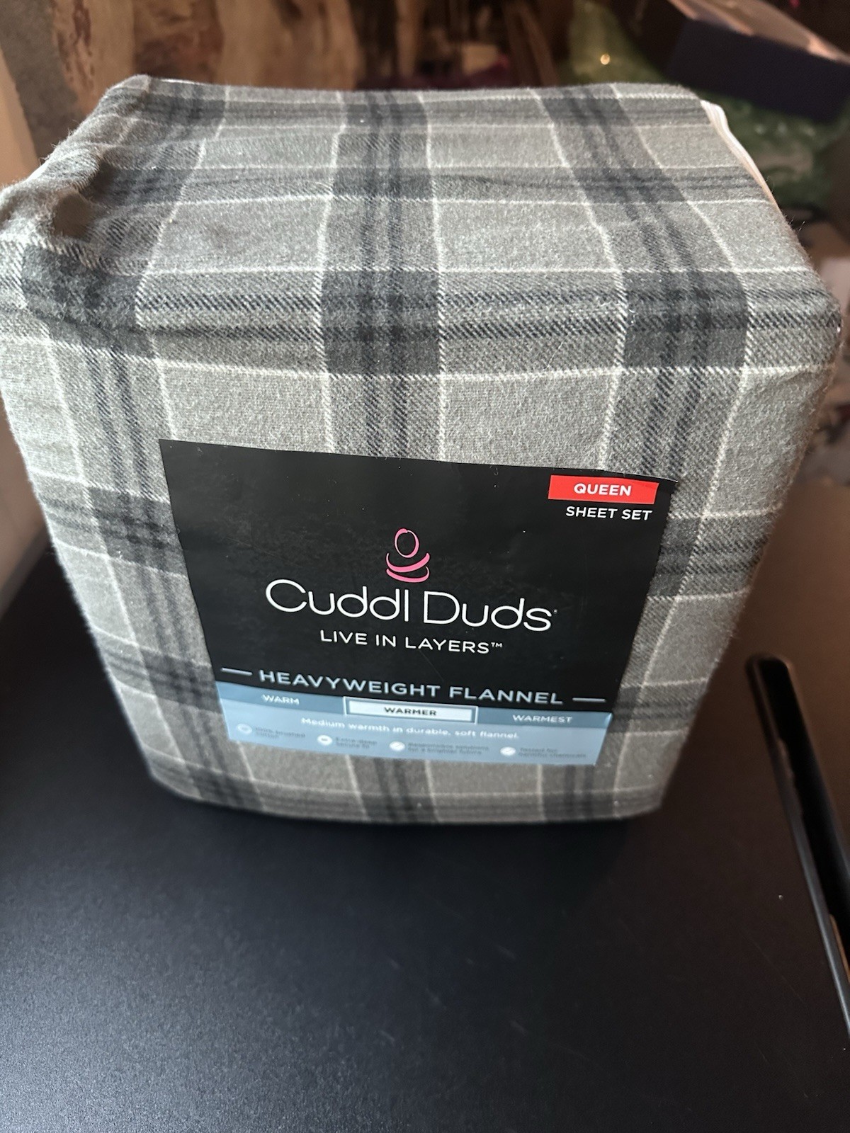 Cuddl Duds Heavyweight Flannel Sheet Set, Plaid 4pc, Sz Q or K, Brand New