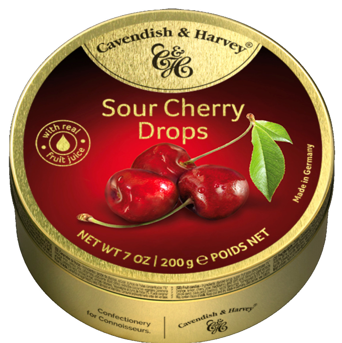 CAVENDISH & HARVEY Sour Cherry Drops Hard Candy 7oz 200g SEALED TIN Made Germany