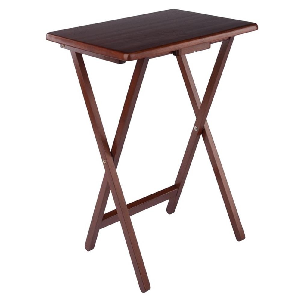 Pemberly Row Contemporary 2-Piece Snack Table Set in Walnut Finish