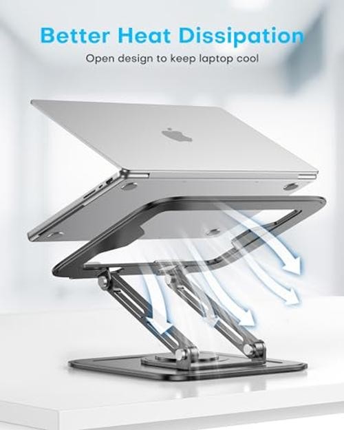Adjustable Laptop Stand, Computer Stand with 360 Rotating Base, Classic Black
