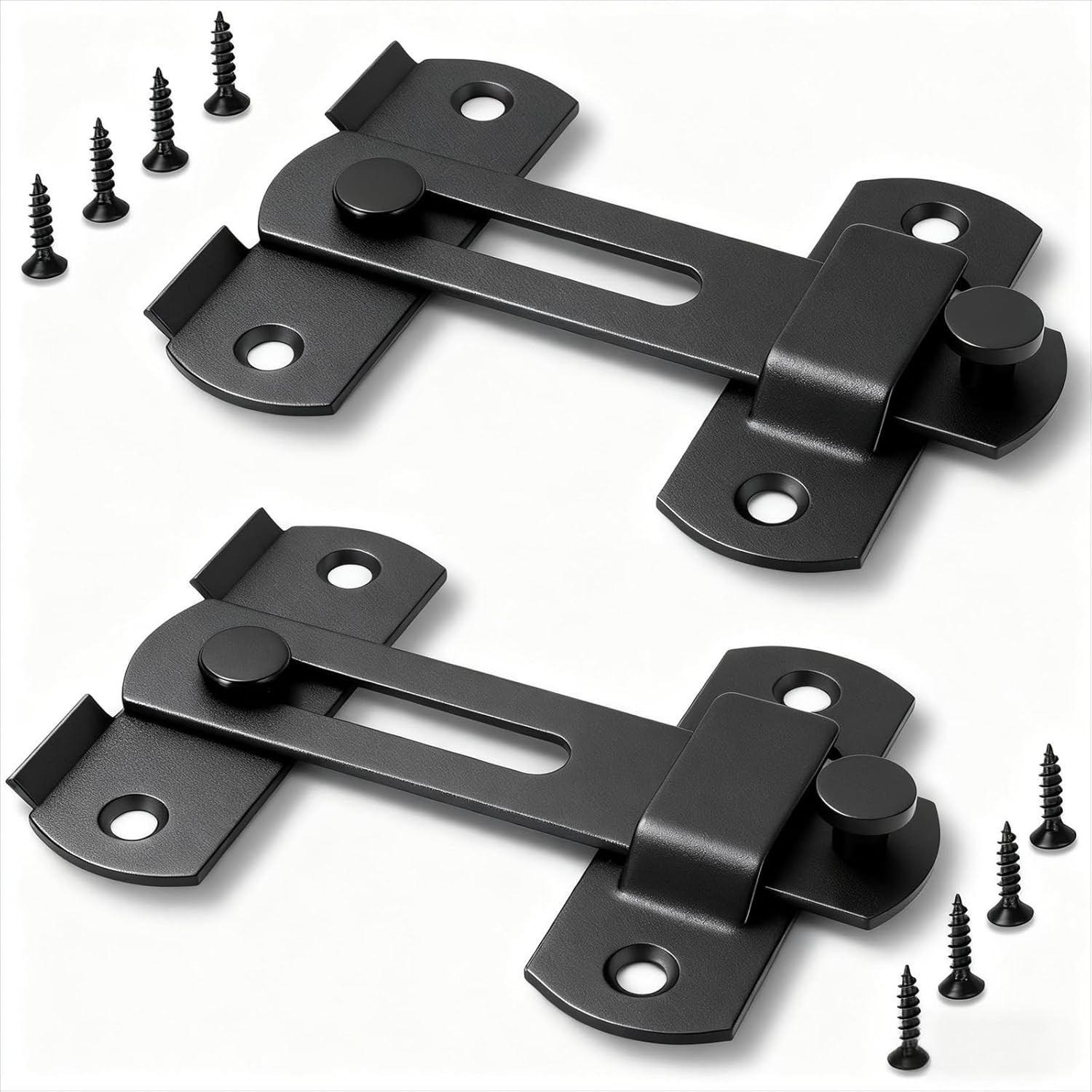 2 Pack Black Barn Door Lock, Premium 4-Inch​​ Sliding Barn Door Latch with Easy