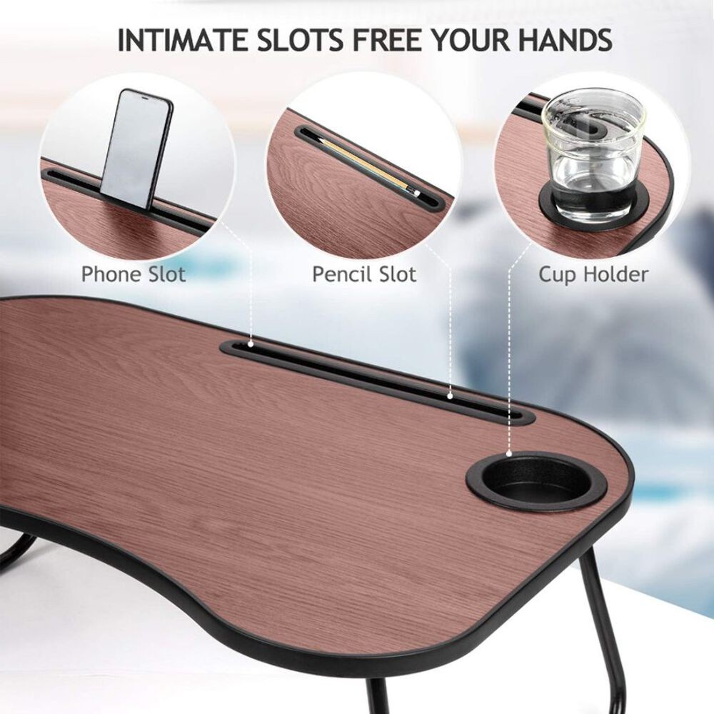 Laptop Lap Desk Stand Foldable Bed Table Notebook Tray Cup Slot Sofa Adjustable