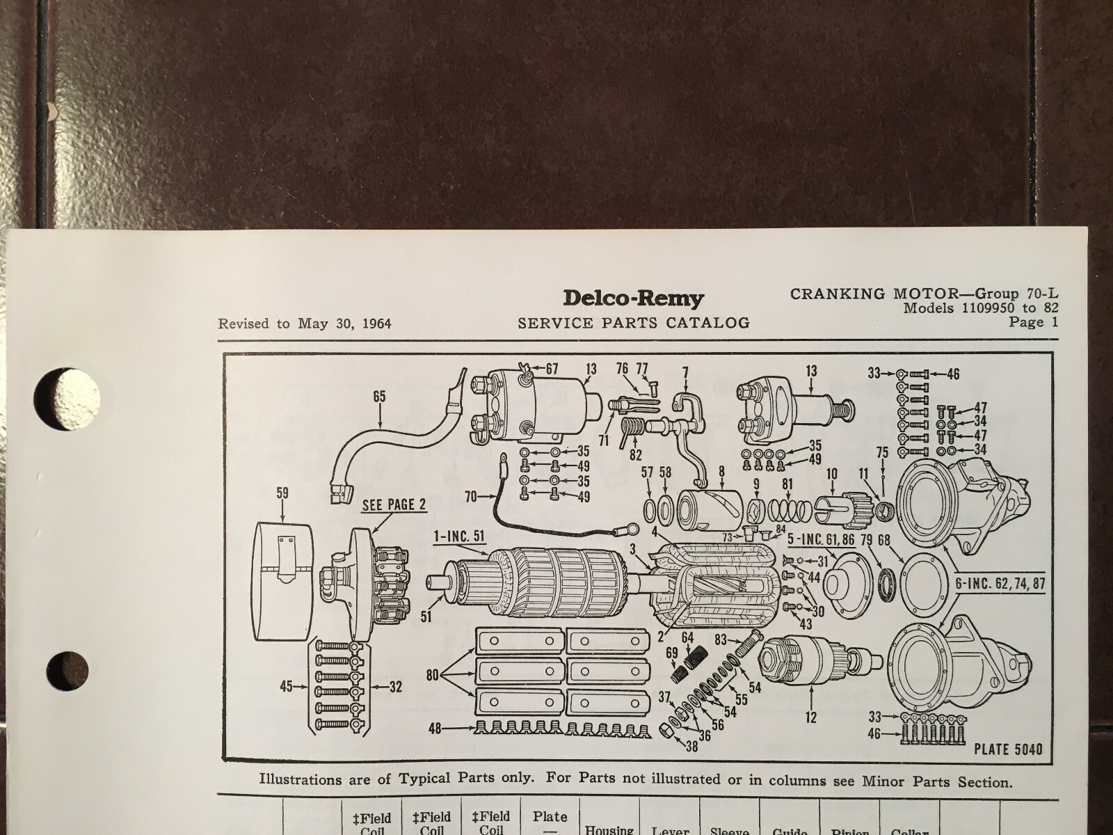 Delco-Remy Cranking Motor 1109950 & Up Parts List Instructions
