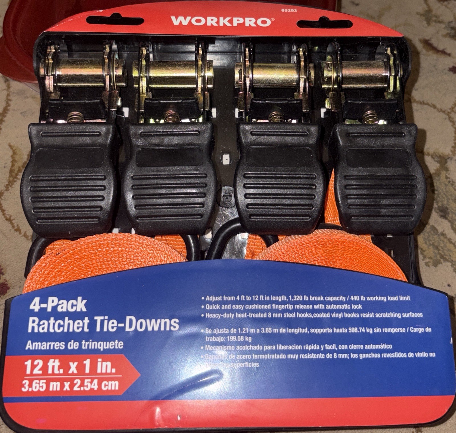 WORKPRO 4-PACK RATCHET TIE-DOWNS TIE DOWNS NEW