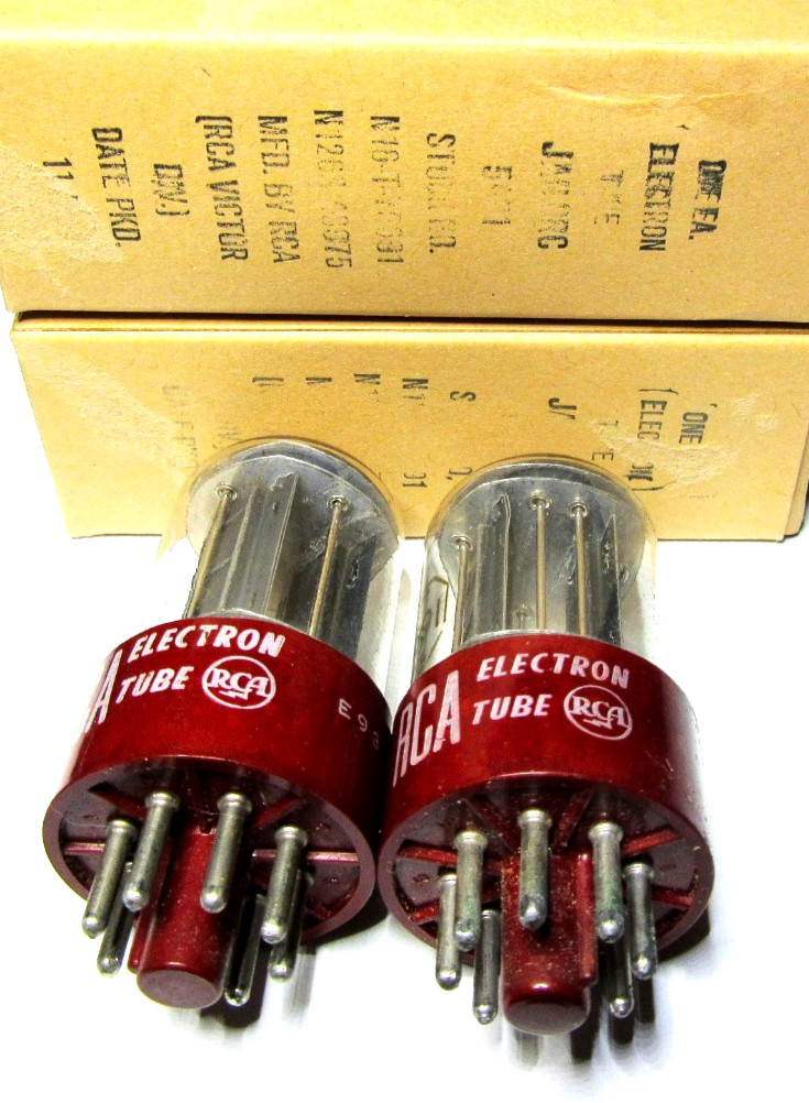 NOS NIB  MILITARY SPEC RCA RED BASE 5691 6SL7 BLACK PLATE TUBES!