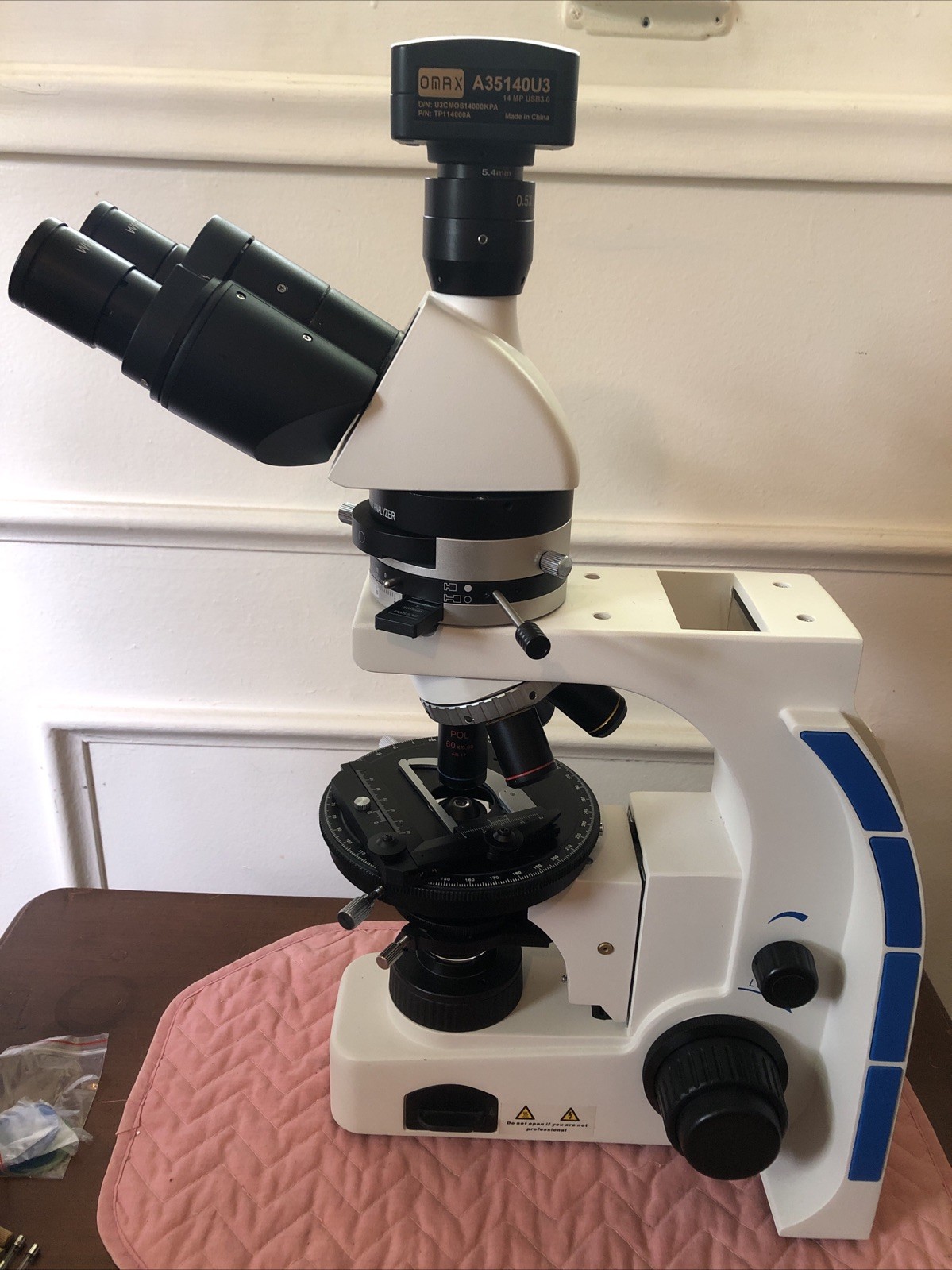 Simtrum Polarizing Microscope 203i Trinocular Camera/Bertrand/4-10-40-60 Extras!