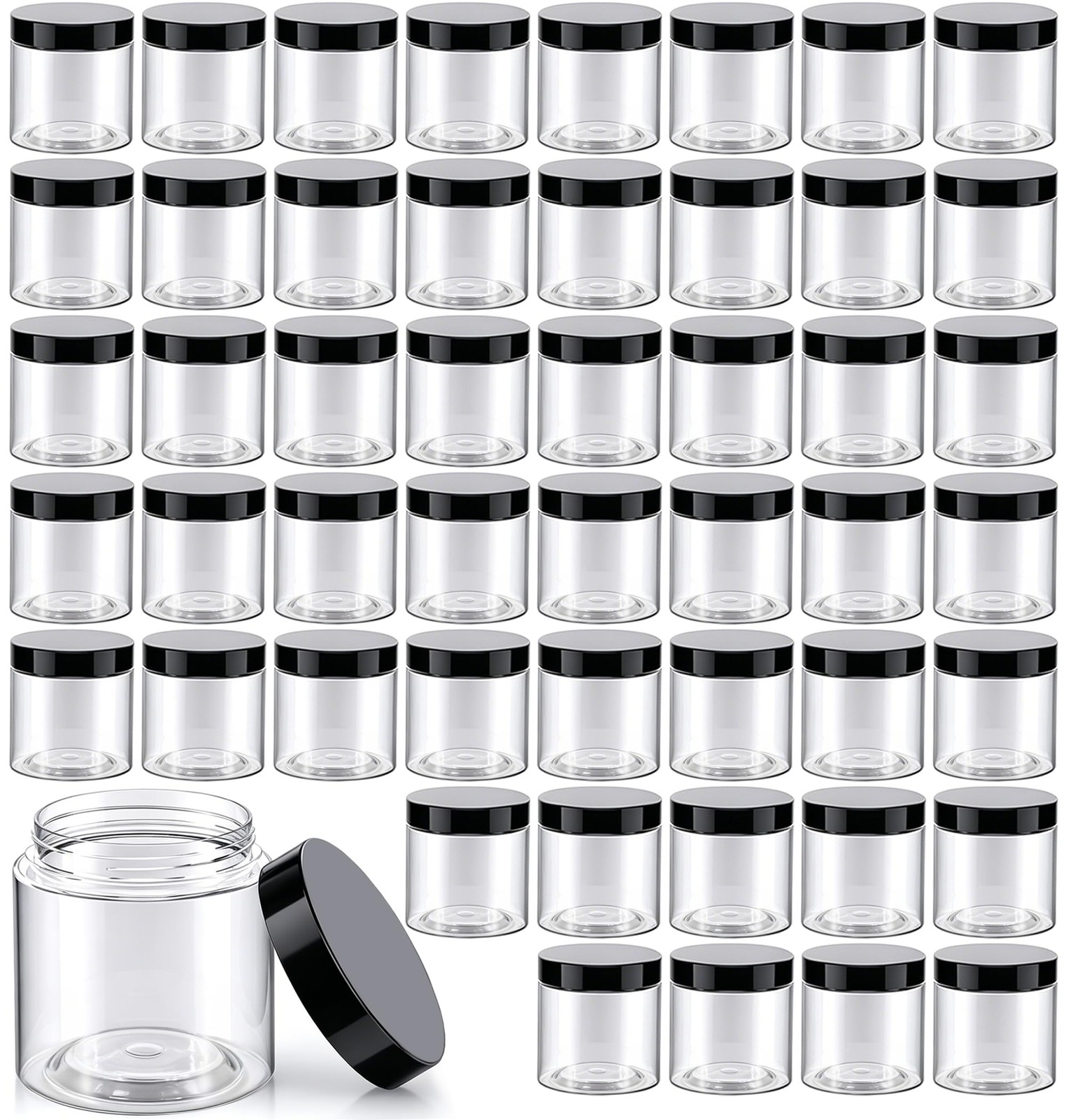 50 Pack 4 oz Clear Plastic Jars with Lids - Small/Mini Containers for Slime