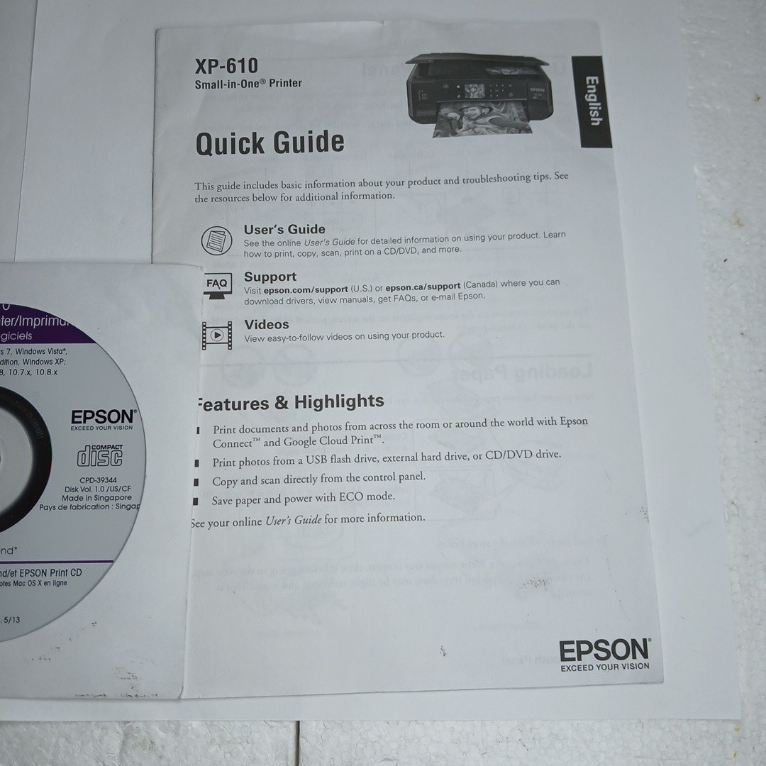 Epson XP-610 Printer Software CD