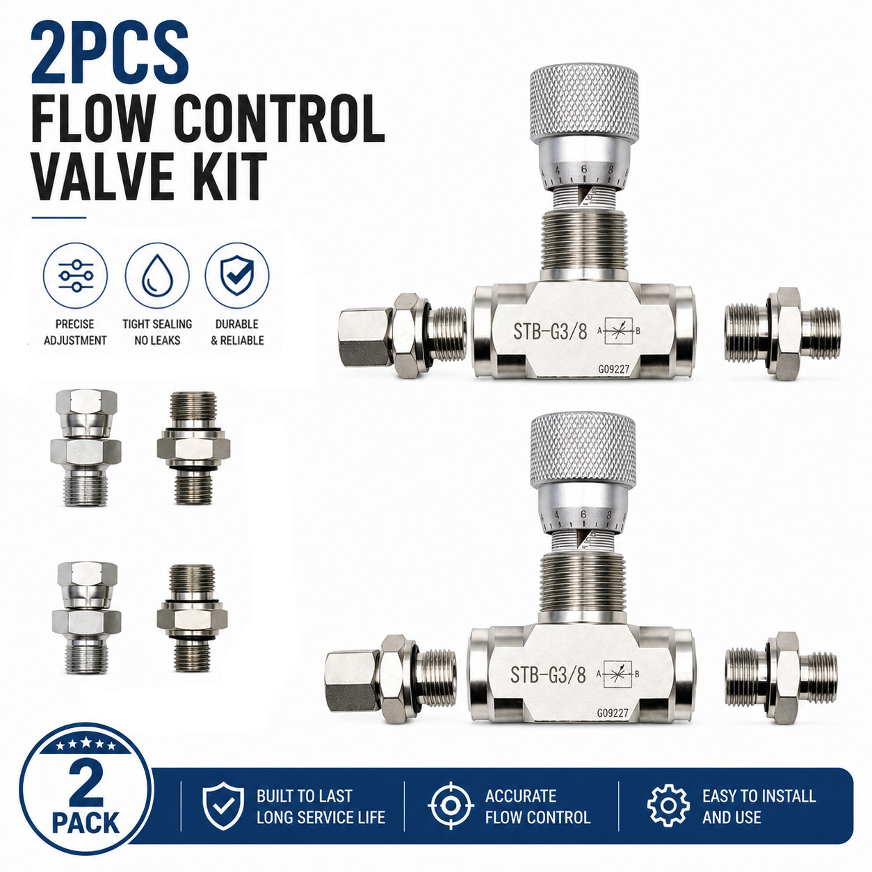 2X 3/8" L08 -Hydraulic Flow Control Valve - STB-G3/8 - Mini Excavator - AGT -USA