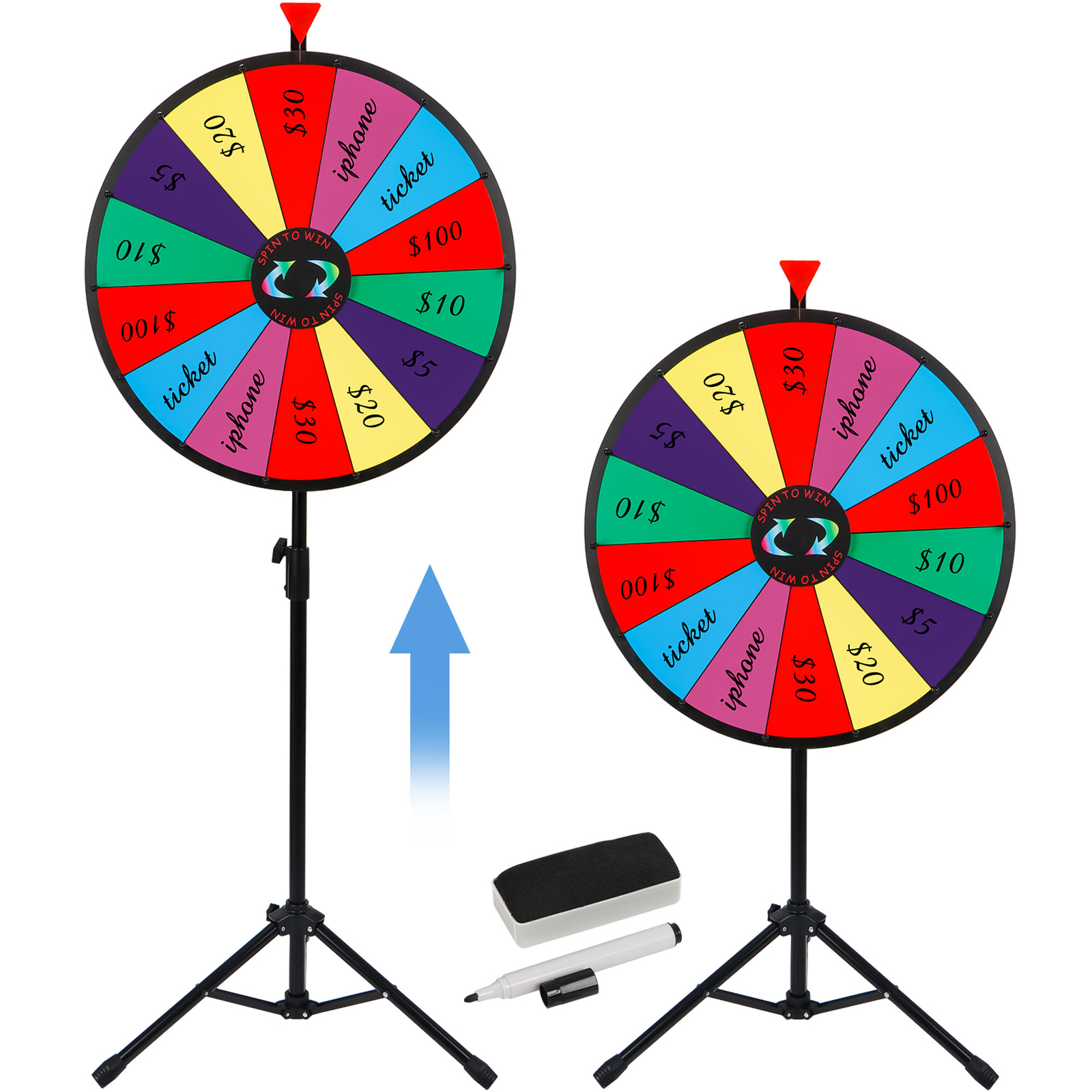 24Inch Prize Wheel 14 Slots Color Spinning Wheel w/Adjustable Tripod Floor Stand