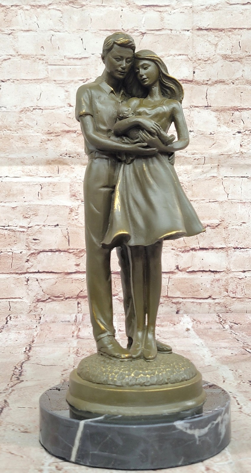 Bronze Family Sculpture by Milo Parents Holding Baby Newborn Celebration Art