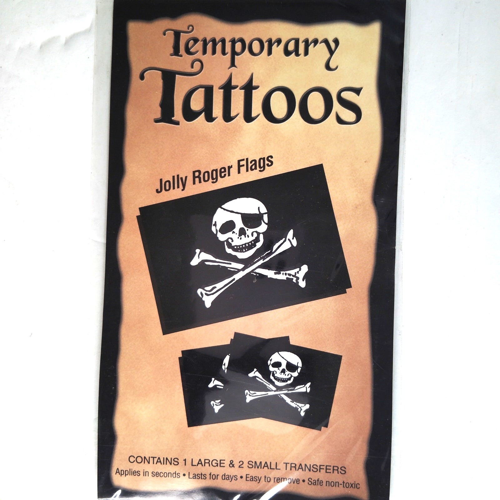 Jolly Roger Temporary Tattoos Novelty Pirate Skull Flag Set NIP