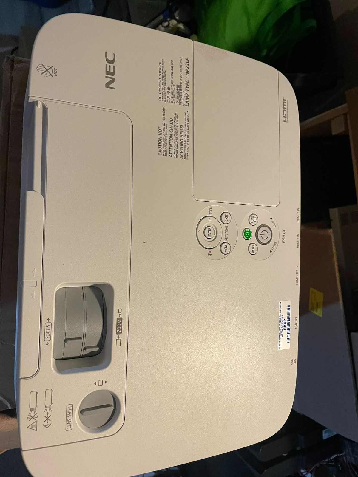 NEC P501X Projector w/ 2303 Lamp Hours w/ remote control tested works no cables