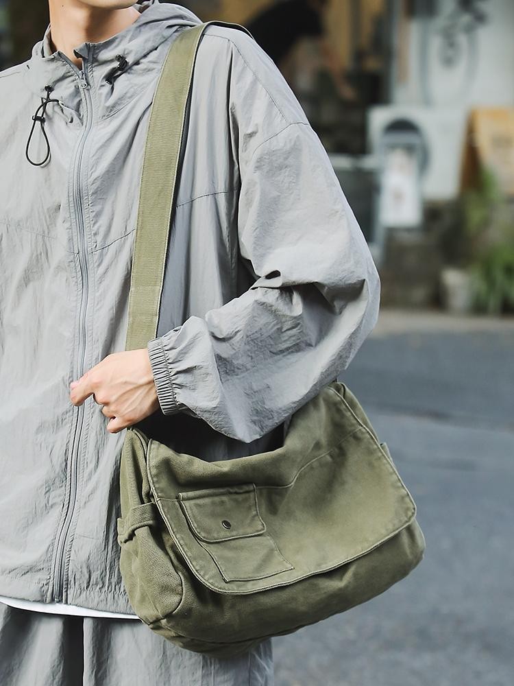 Canvas Messenger Bag Large Capacity Crossbody Shoulder Book Bag Students