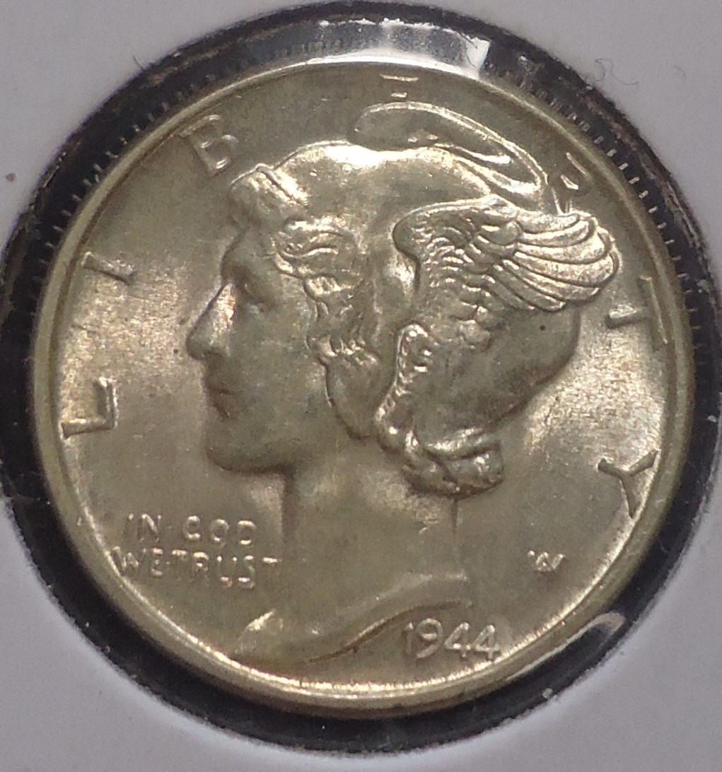 #1) Brilliant Uncirculated BU 1944 P Mercury silver 10C dime FREE SHIPPING!