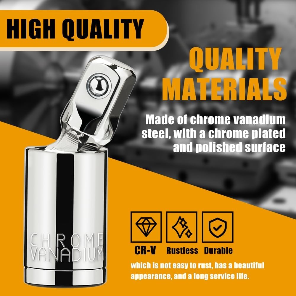 3PCS Universal Joint Socket Set, 1/4” 3/8” 1/2” Drive Swivel Socket Adapter Set,