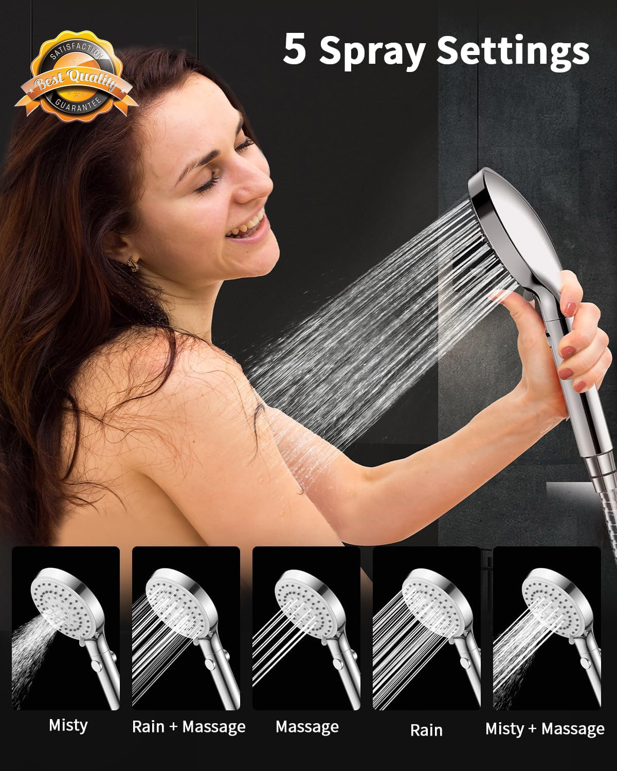 Handheld Shower Head High Pressure 80 Inch Hose ON OFF Switch Set
