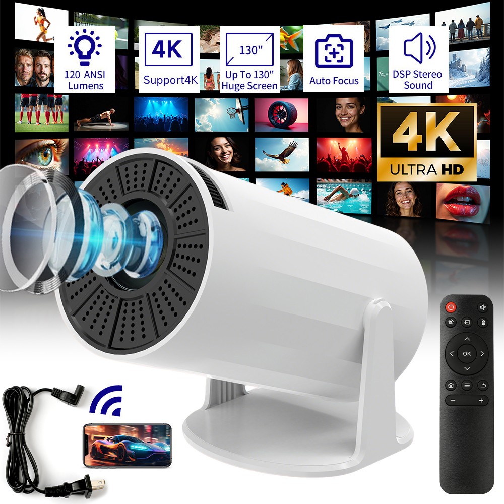 4K Mini Projector 2000Lumen LED WiFi Bluetooth UHD Portable Home Theater 1080P