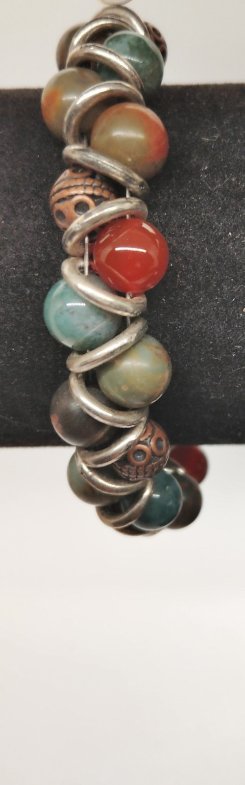 Handcrafted Bracelet Fall Multicolor Beads,Silver &Brasstone Ring/Bar Clasp 7.5"