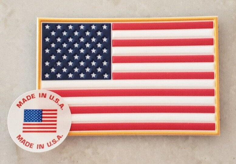 American Flag 3D Molded Silicone Patch Hook Back USA Made Patriotic w/Backing