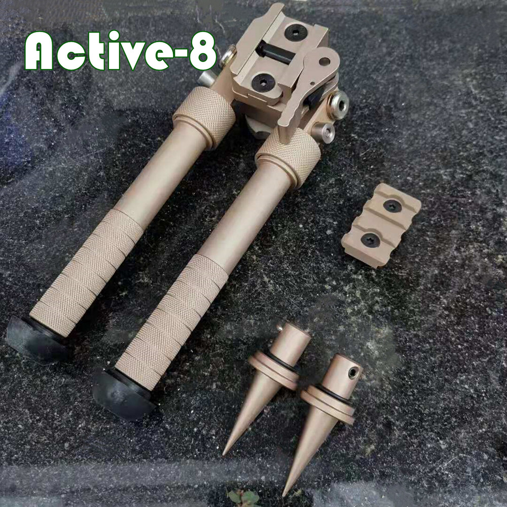 ACTIVE-8 6.5-9Inch QD Rail Mount Rifle Bipod with Spike Feet & 3Slot Mlock Rail