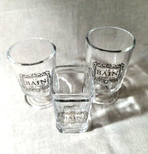 Le Bain Bathroom Vtg Luxury Apothocary Heavy Glass Storage Set of 3 With Logo