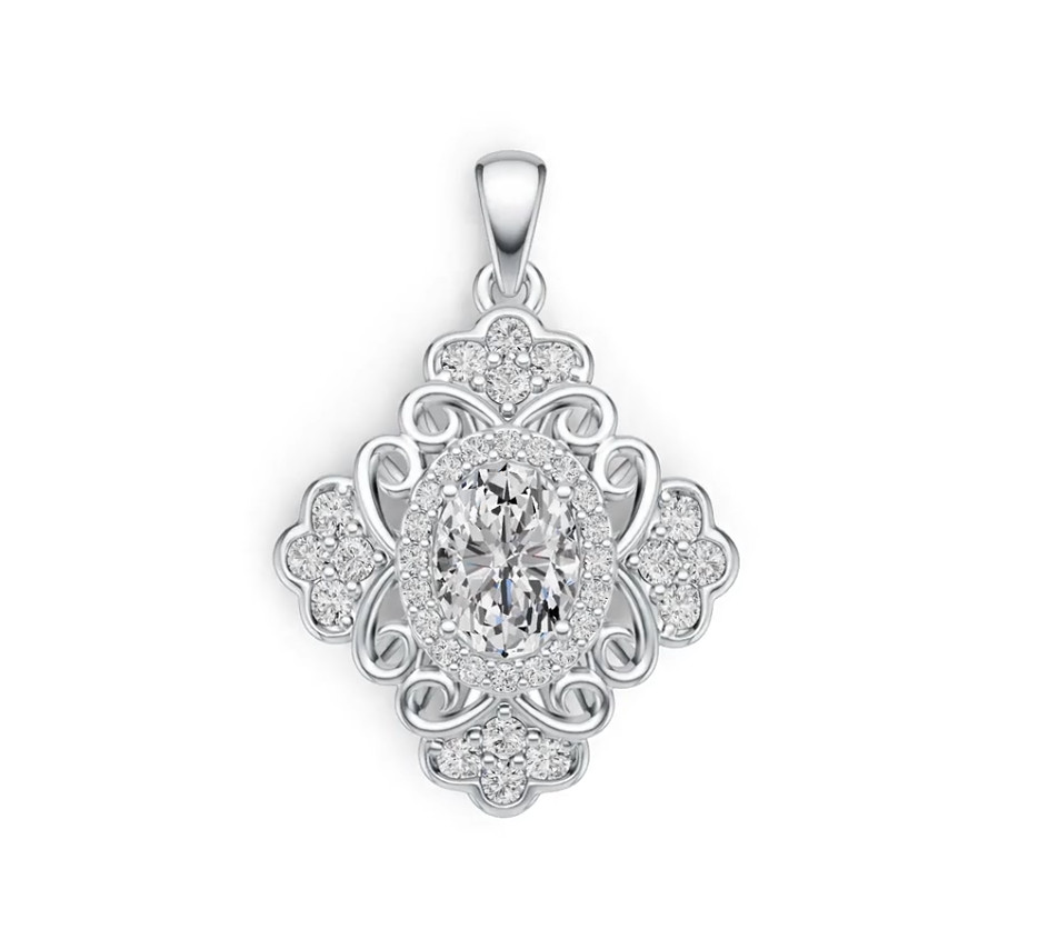 Sterling Silver Semi Mount Pendant Setting Oval OV 8X6mm with White Topaz