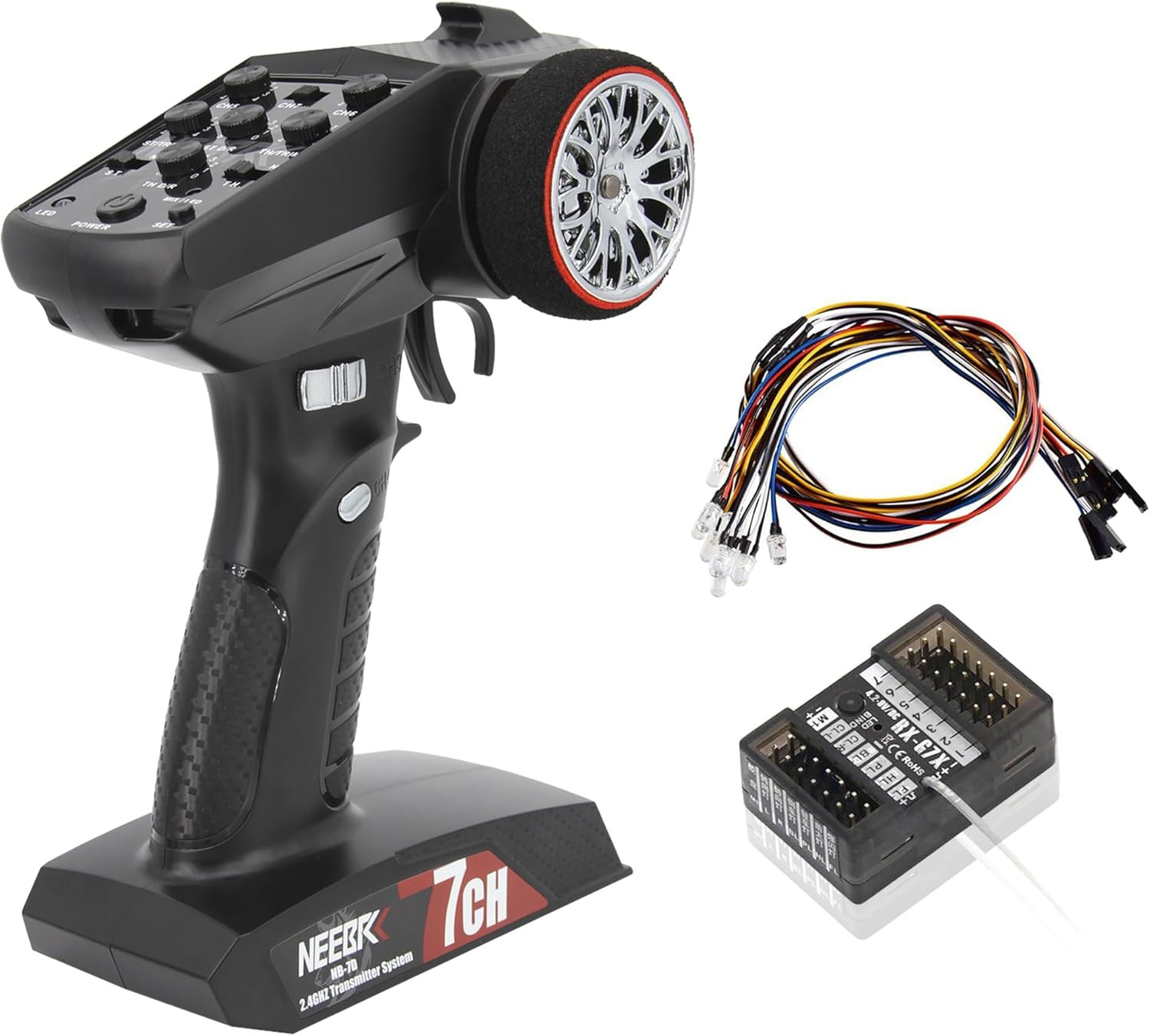 7 Channels RC Transmitter with Receiver Built-In Light Control System and 12LED