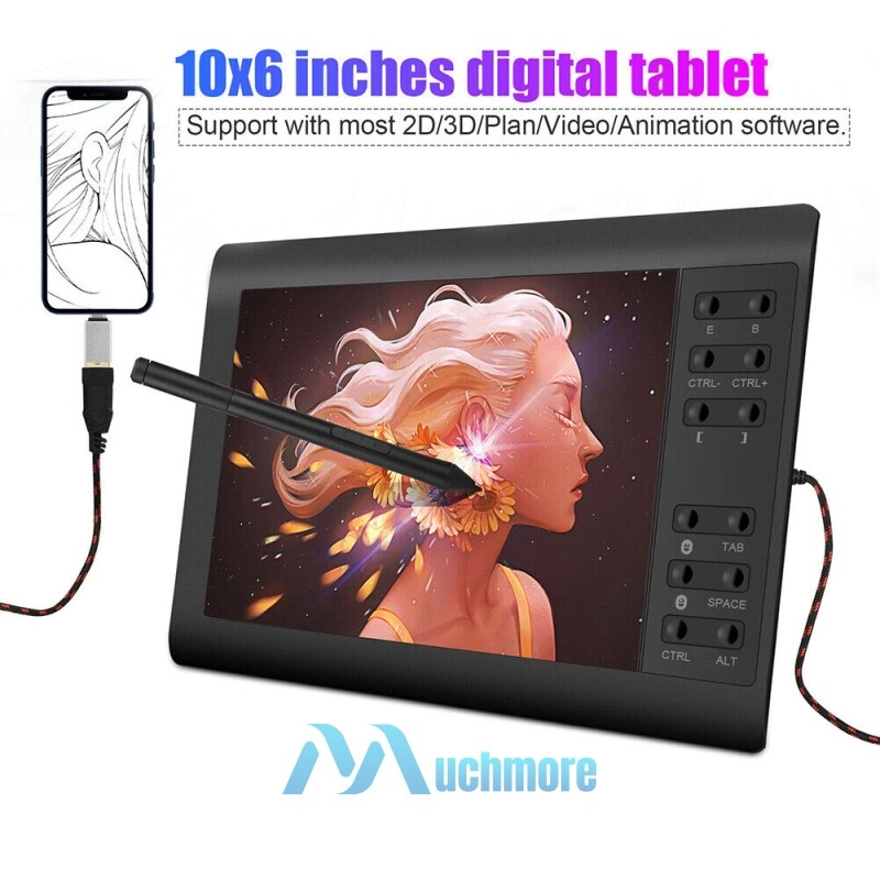 Graphics Drawing Tablet HD Screen+Digital Pen Kit Quick Reading Pressure Sensing
