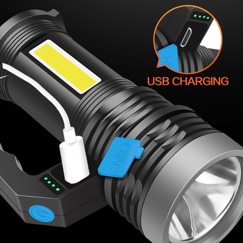 High Powered Ultra Bright LED Torch Rechargeable Security Flashlight Side Light
