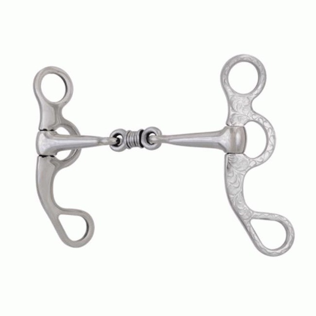 5" Engraved SS Western Argentine snaffle bit w/double jointed dog bone mouth