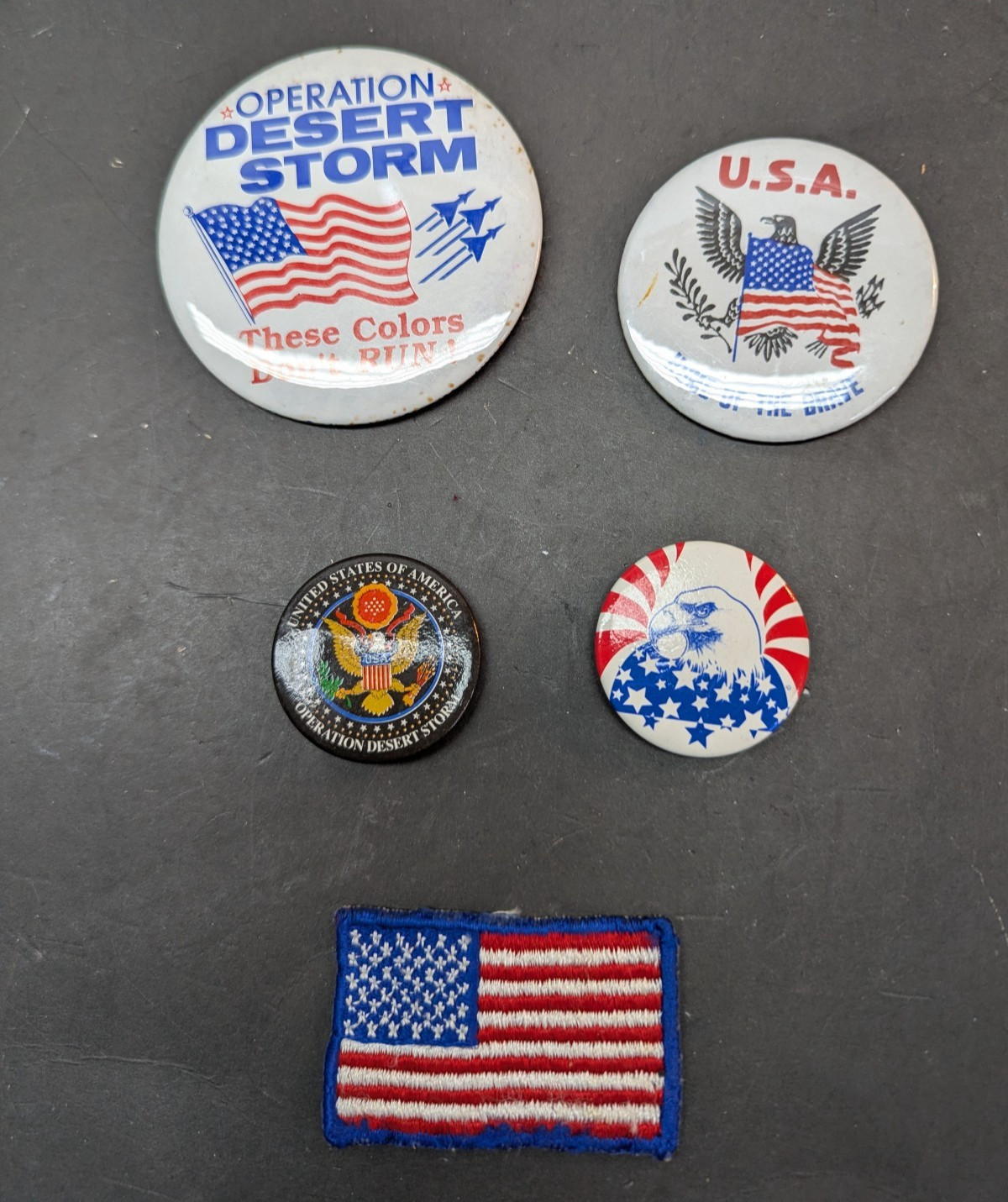 LOT OF 5 Lapel Pin Button Operation Desert Storm US Flag Badge Eagle Vintage
