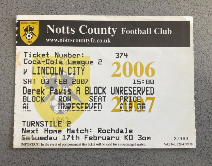 Notts County v Lincoln City 2006-07 Match Ticket