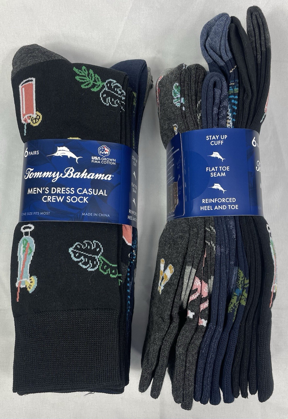 Tommy Bahama Lot of 2 Men's Dress Casual Crew Sock, 6-pair Packs Totaling 12 NWT
