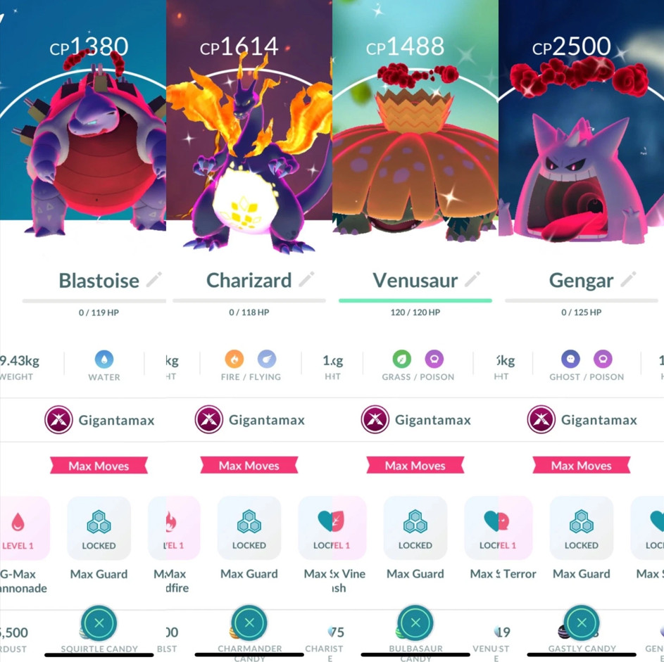 Shiny Gigantamax Genga✨Charizard✨Blastoise✨Venusaur✨Mini PTC / Trade 20k+ Dust