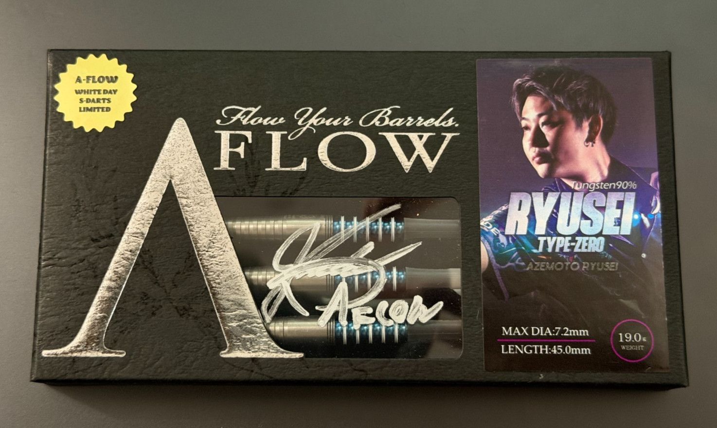 DYNASTY A-FLOW RYUSEI AZEMOTO Soft Tip Darts 19G White Day SIGNED Ltd Edition