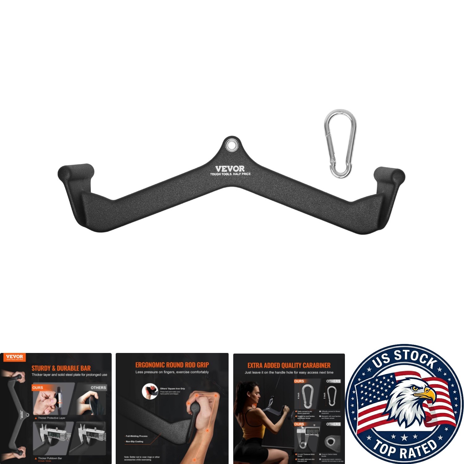 Solid Steel Cable Machine T-Bar & V-Bar Tricep Pull Down Bar for Home Gym